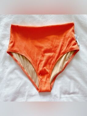 Old Navy bikini bottom ribbed high waist high Cut bikini bottoms orange swimsuit